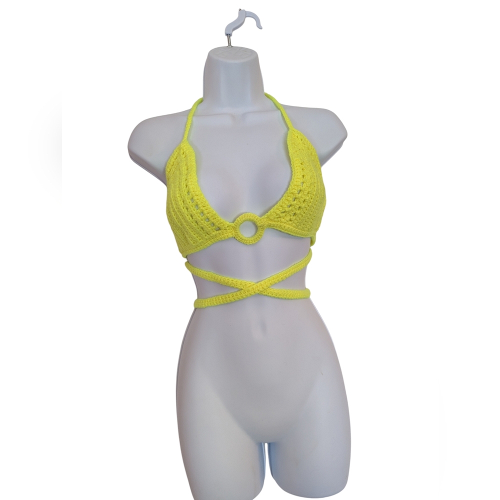 Neon yellow crochet rave festival top